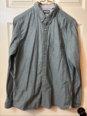 Timberland Men's Button-Down Long Sleeve Shirt in Faded Teal